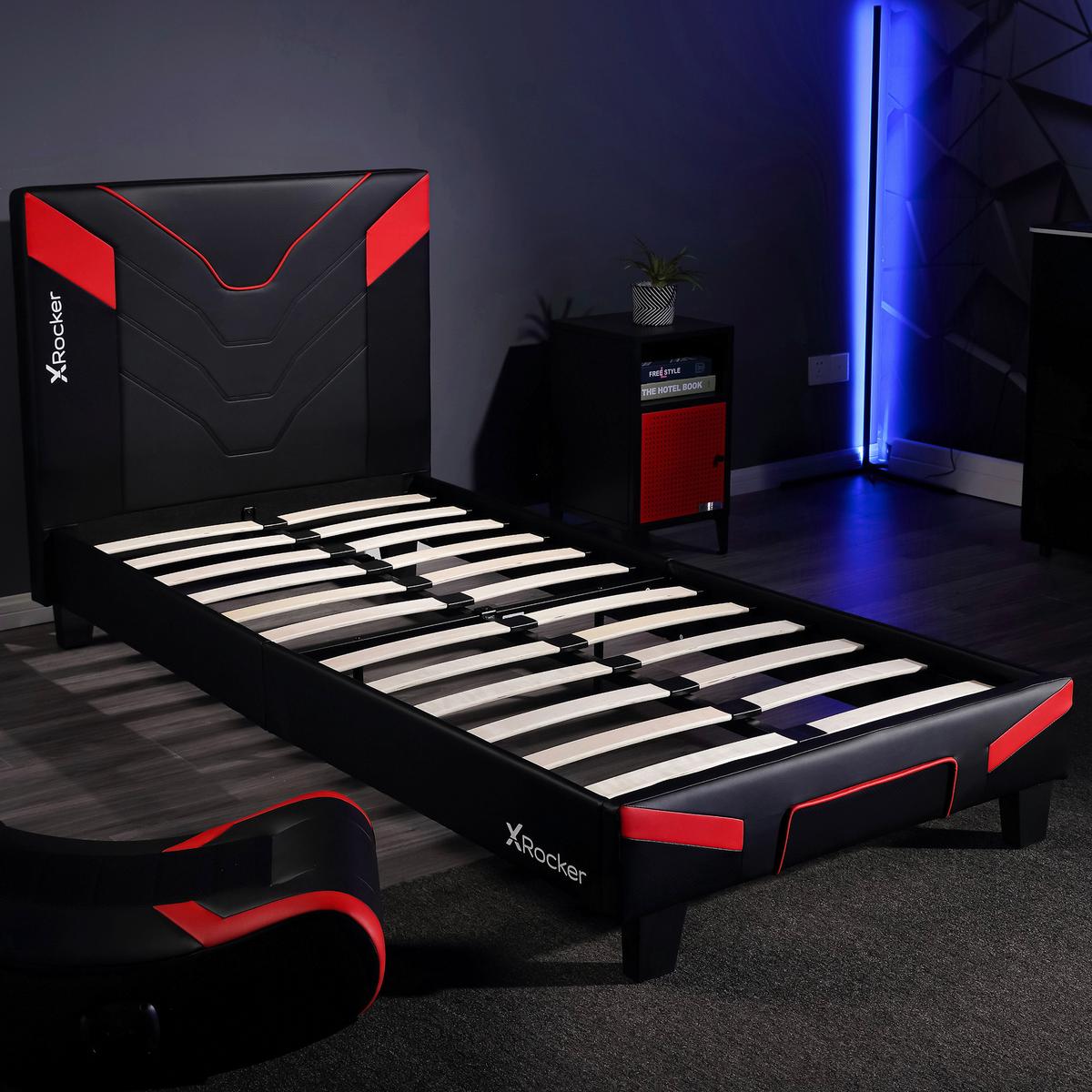 Bett Cerberus - Rot/Schwarz, MODERN, Holzwerkstoff/Kunststoff (90/190cm) - X Rocker