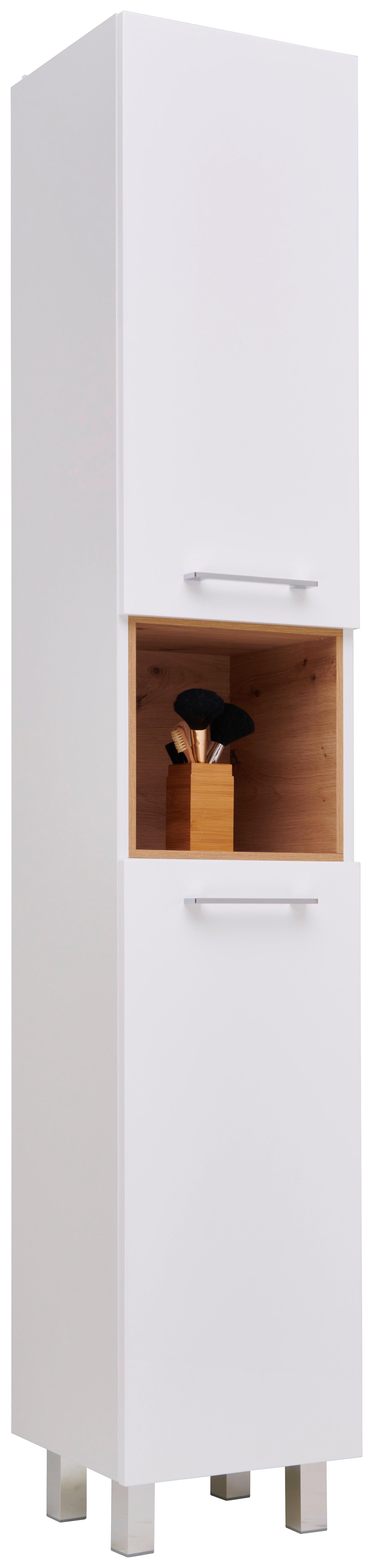 Badezimmer Hochschrank Mura 35x173,5 cm Weiß/Eiche Dekor