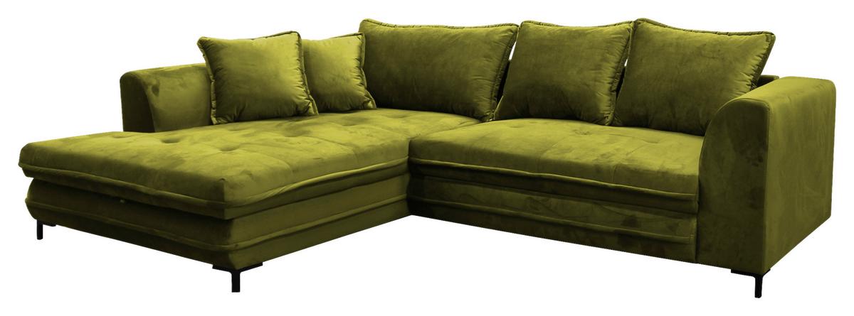 Eckschlafsofa Bello Hellgrün Schlaffunktion Ottomane Links - Schwarz/Hellgrün, Design, Textil (187/277cm) - Livetastic