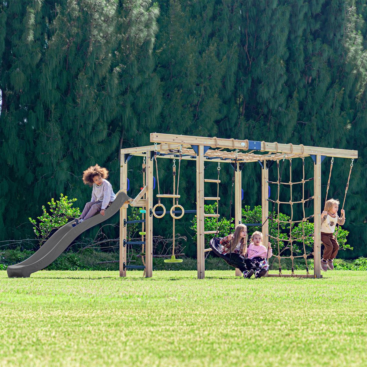 Klettergerüst Mit Rutsche Grau - Blau/Braun, Basics, Holz/Kunststoff (522,5/196,2/205cm) - Ambia Garden