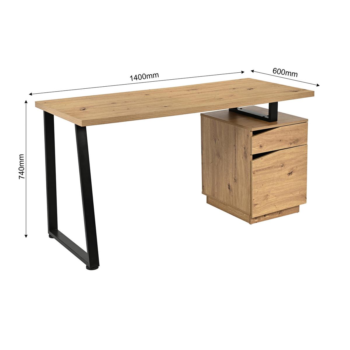 Schreibtisch Rimini Eichefarben B: 140 cm - Schwarz/Eiche Artisan, Trend, Holzwerkstoff/Metall (140/74/60cm)