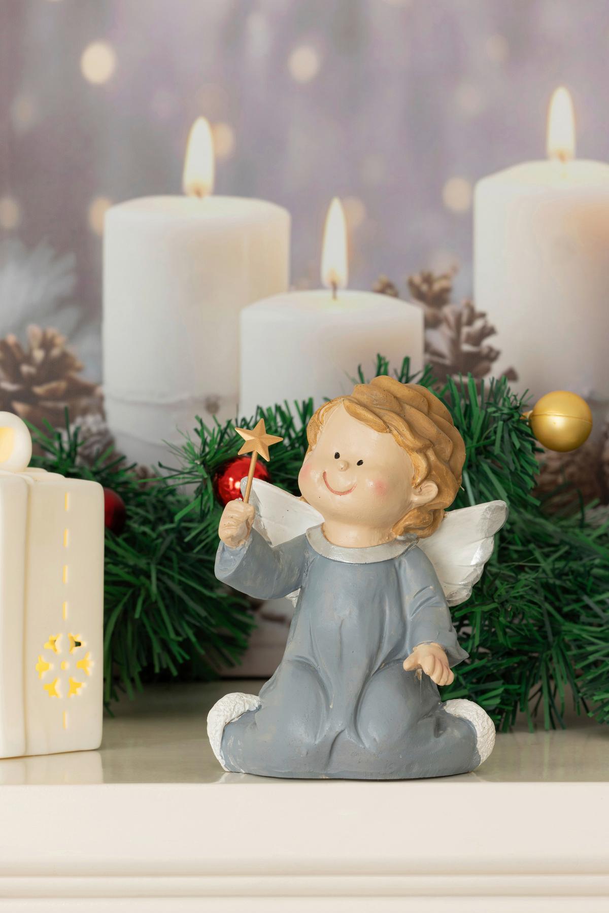 Dekoengel Gabriel - Blau/Beige, KONVENTIONELL, Kunststoff - Luca Bessoni