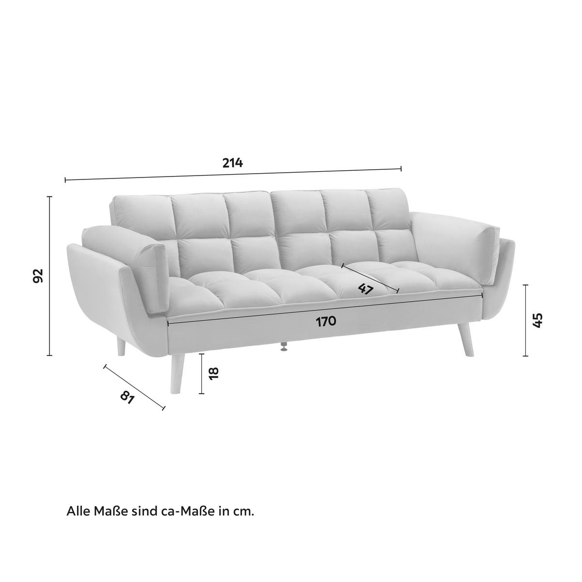 Rozkládací pohovka CORA, šedý samet, max. 360 kg - šedá/přírodní barvy, Moderní, dřevo/textil (214/92/81cm) - Bessagi Home