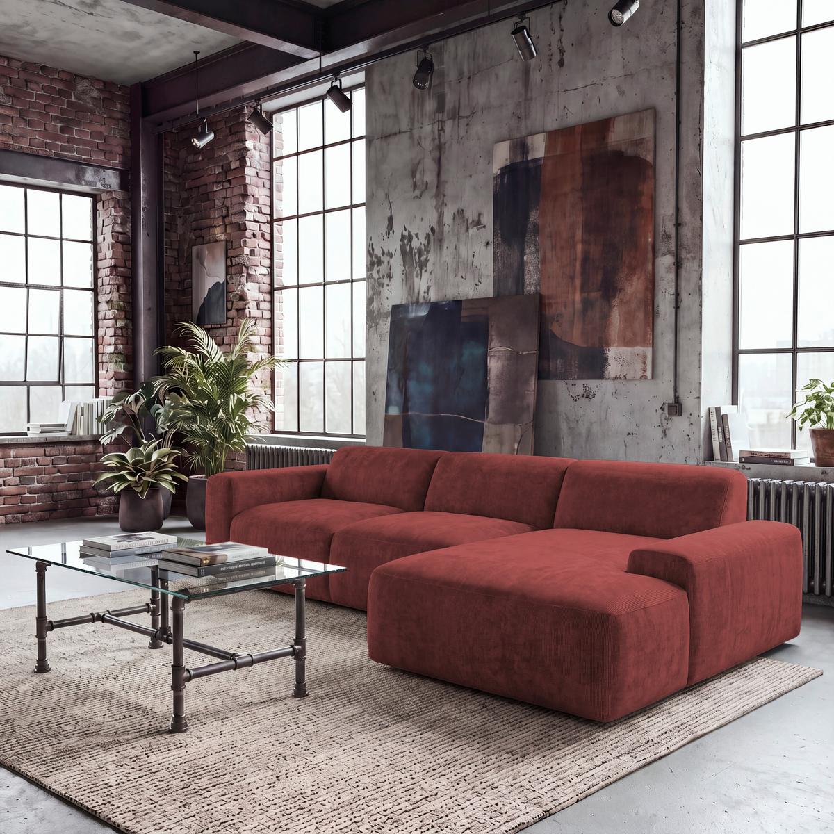 ECKSOFA Hannah Rot 343x170 cm - Rot/Schwarz, Design, Textil (343/170cm) - MID.YOU