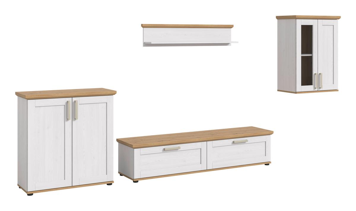 Wohnwand Verona Lärchefarben /Eiche Dekor B: 336cm - Lärchefarben/Schwarz, Design, Holzwerkstoff (336/161/40cm) - Livetastic