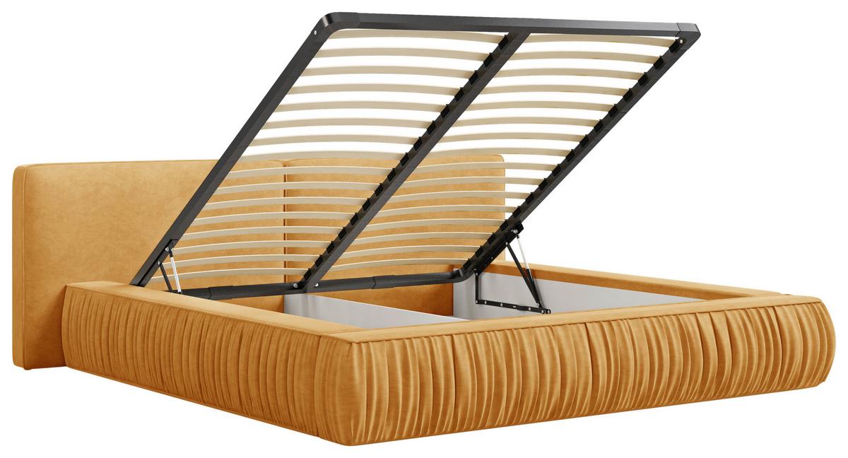 Polsterbett Vanessa mit Bettkasten 160x200 - Senfgelb/Schwarz, MODERN, Holz/Metall (160/200cm) - Livetastic