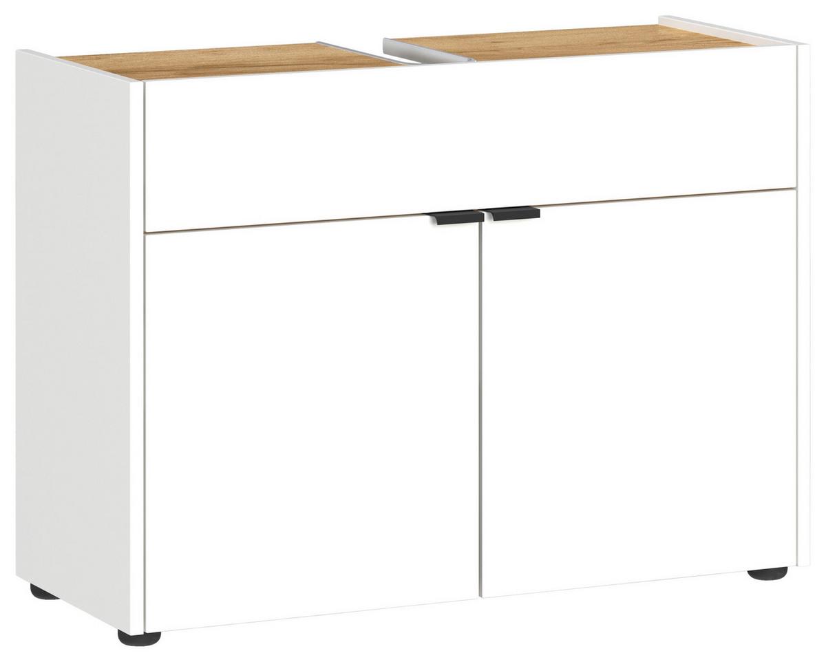 Badezimmer Forano Weiß Eichefarben - Eichefarben/Schwarz, MODERN, Holzwerkstoff (129cm) - Germania