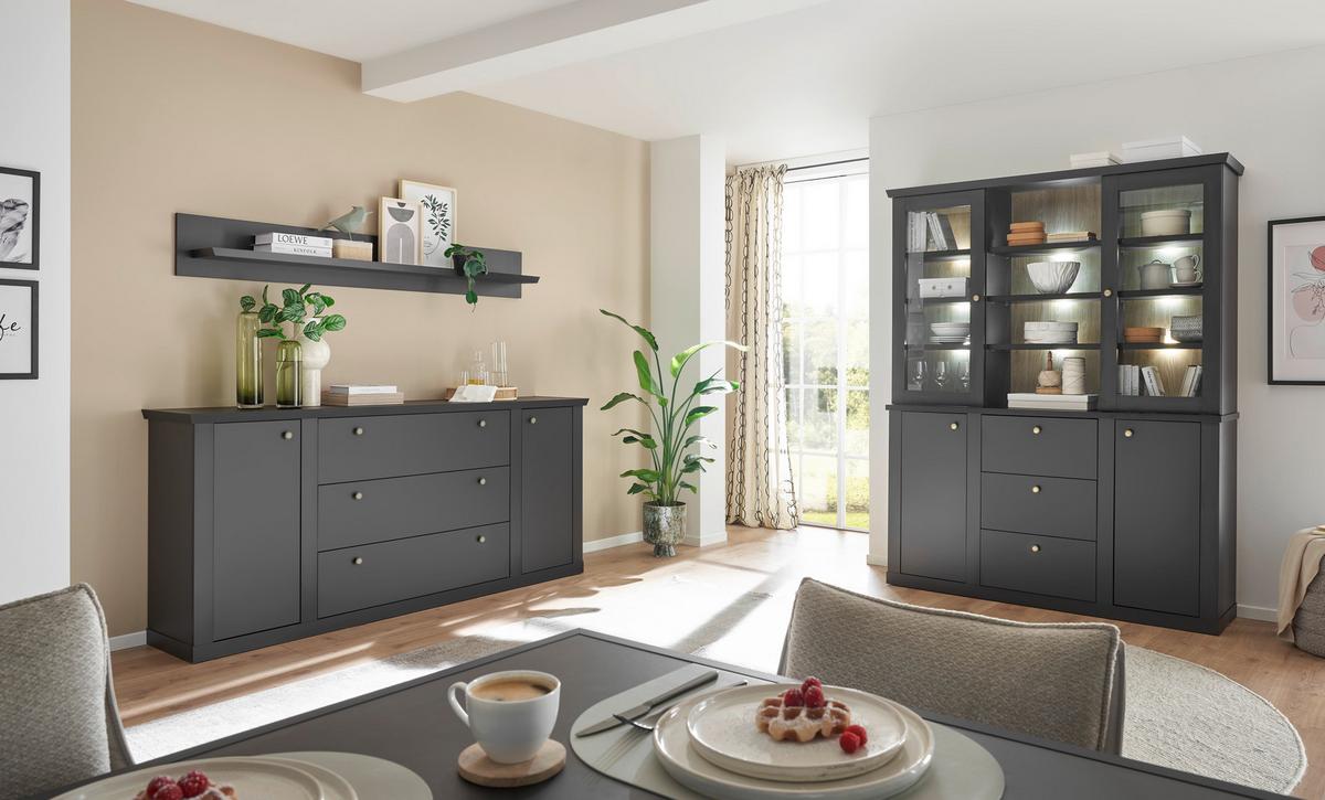 Buffet Lincoln Schwarz/Eichefarben B: 158cm - Eichefarben/Schwarz, Design, Holzwerkstoff (158/201/42cm) - MID.YOU