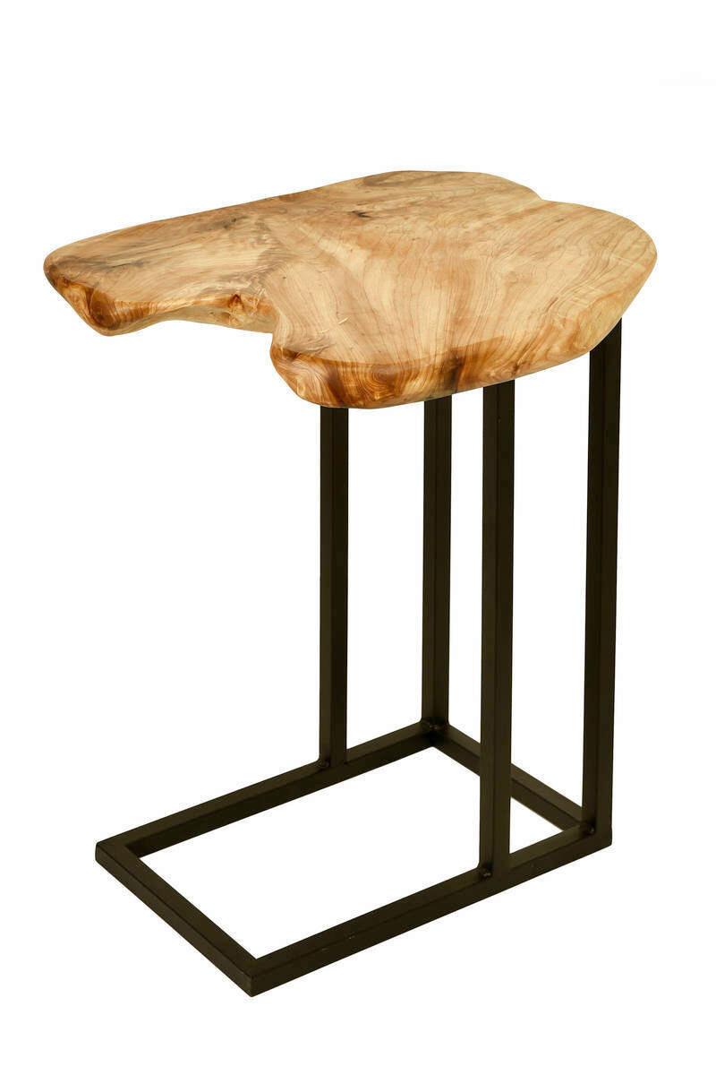 Beistelltisch Woody, Hellbraun/schwarz - Hellbraun/Schwarz, Basics, Holz/Metall (40/45/61cm) - Kayoom