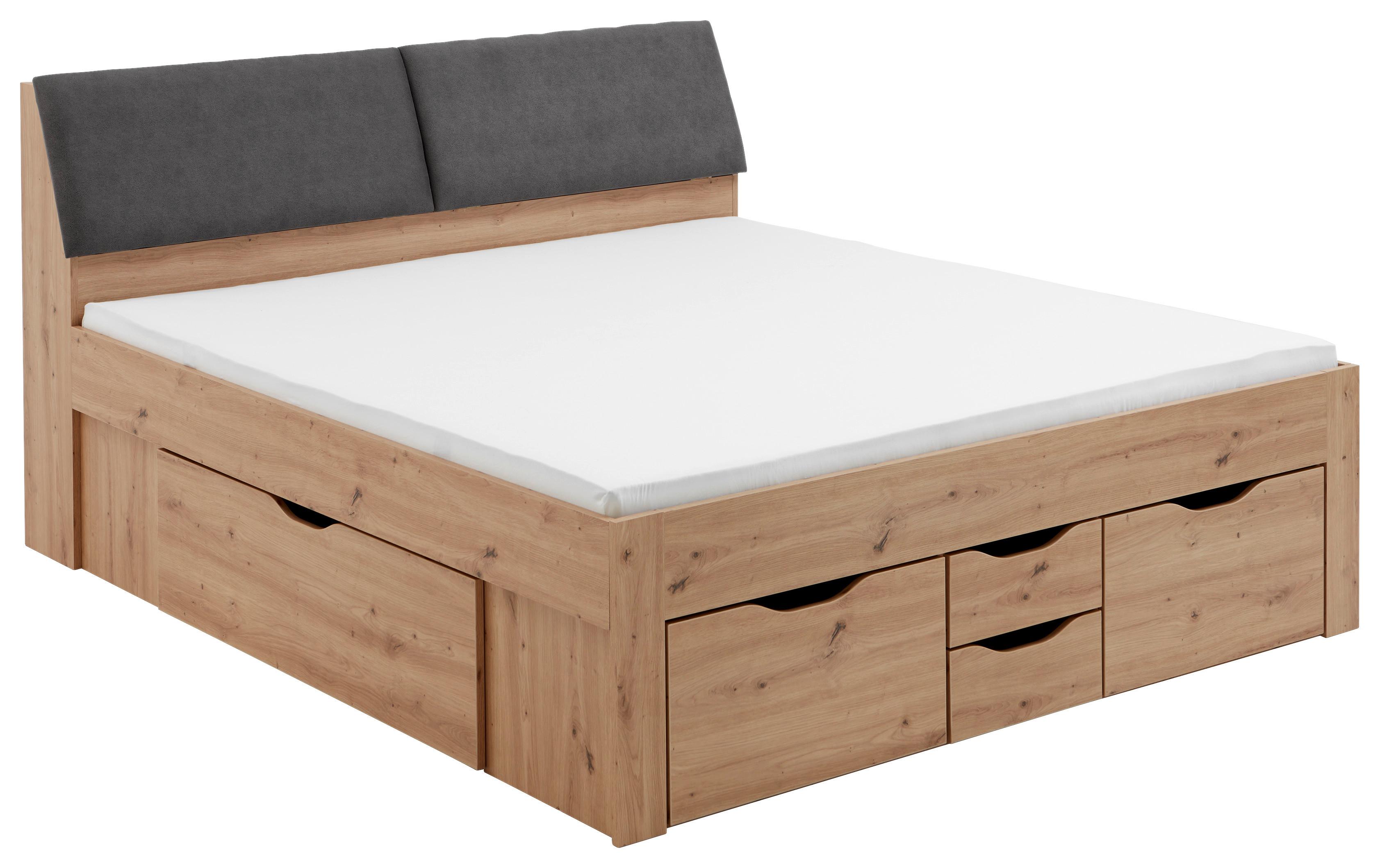Stauraumbett mit Bettkasten 180x200 Maxi Eiche Dekor/Grau - Eiche Artisan/Grau, KONVENTIONELL, Holzwerkstoff/Textil (180/200cm)