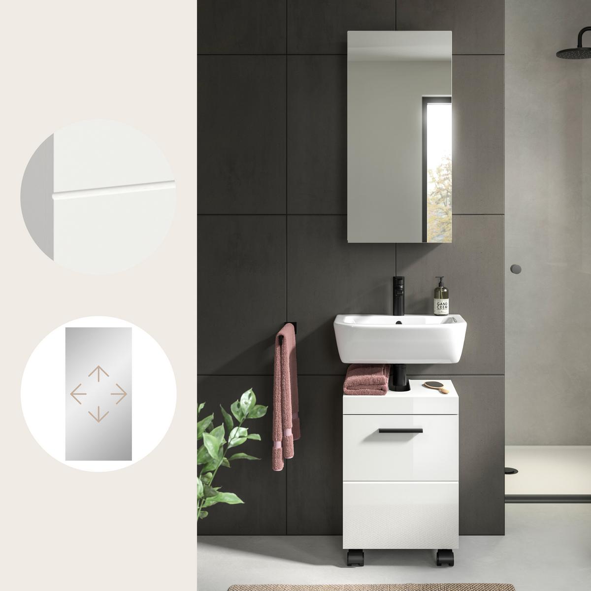Badezimmer Nova Weiß B: 40cm - Weiß Hochglanz/Schwarz, Trend, Glas/Holzwerkstoff (40cm) - MID.YOU