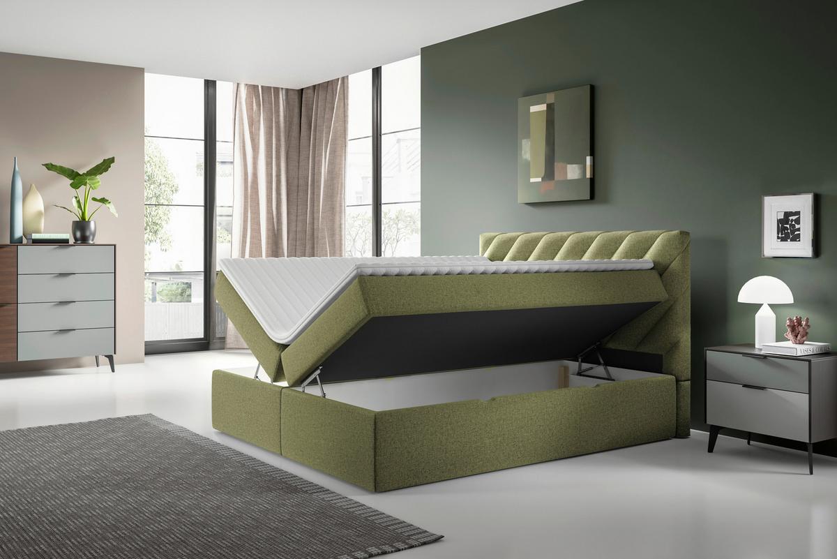 Boxspringbett mit Topper Grün 180x200 cm Gusto - Schwarz/Grün, MODERN, Textil (180/200cm) - MID.YOU