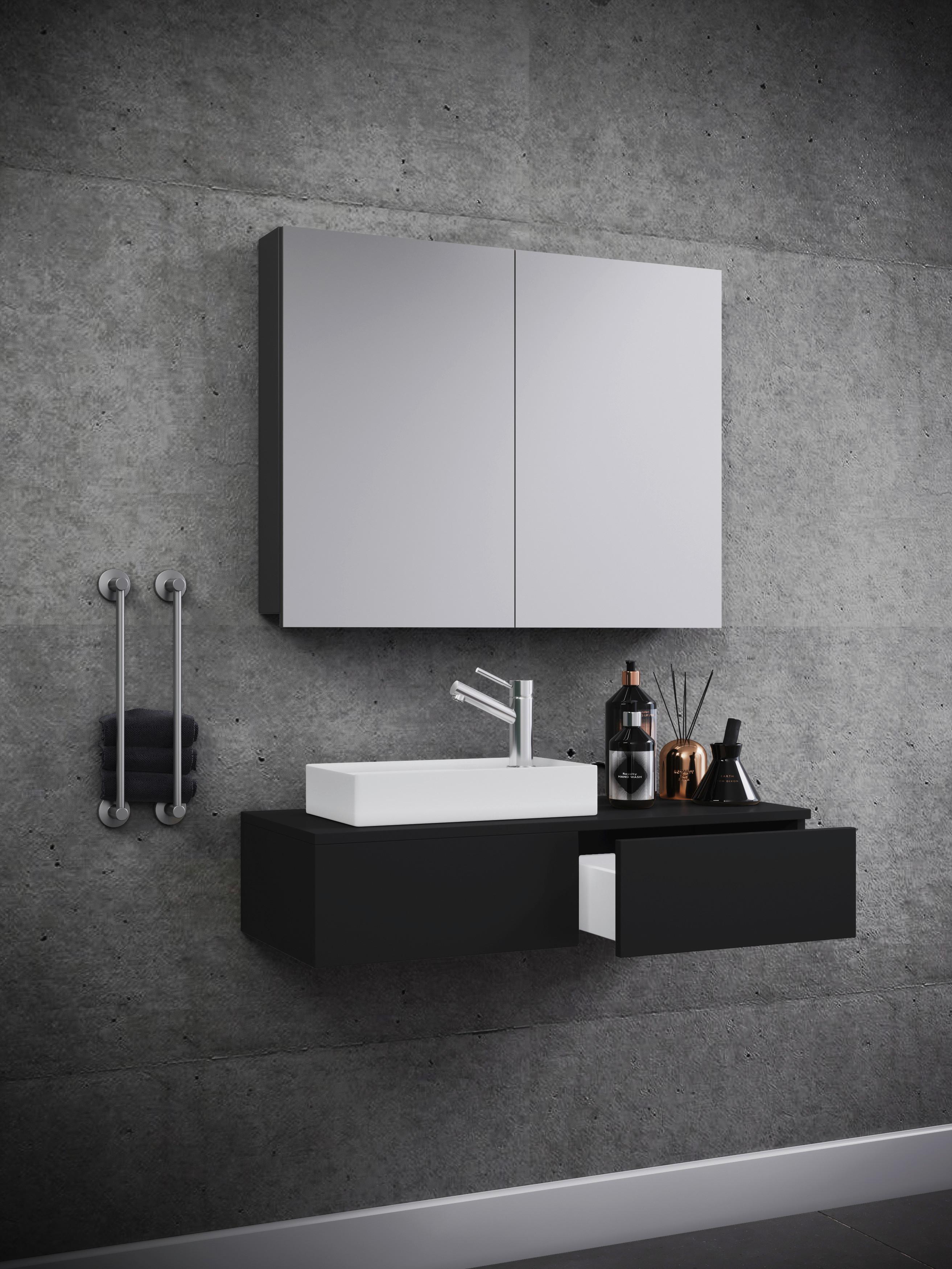 Badmöbel-Set 3-Tlg. Gudas B: 85 cm Schwarz Dekor - Schwarz/Weiß, MODERN, Keramik/Holzwerkstoff (85cm) - MID.YOU