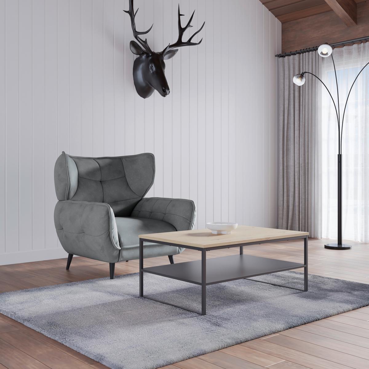 Kreslo ušiak PESCARA, antracitová - čierna/antracitová, Modern, textil (103/105/98cm)