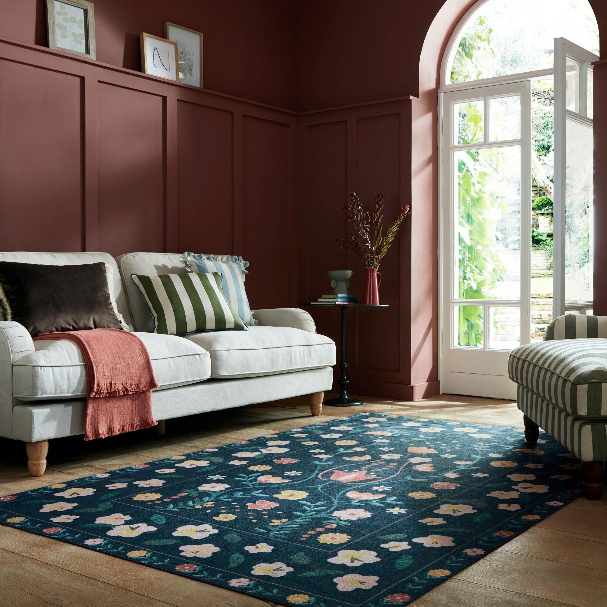 Webteppich Nordic Floral Navy 170x240 - Dunkelblau, KONVENTIONELL, Textil (170/240cm)