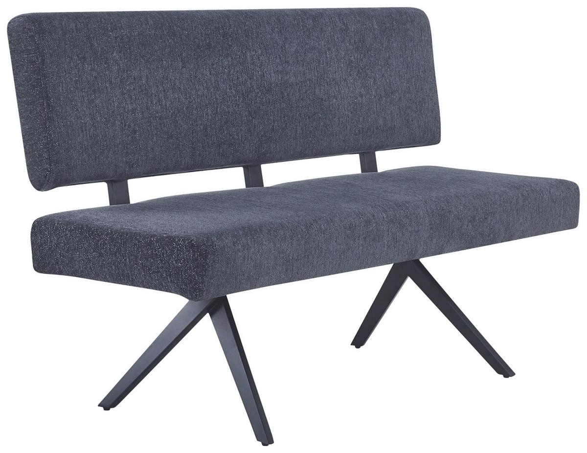 Sitzbank Chios  Mit Lehne Leinenoptik Grau, B: 140 Cm - Dunkelgrau/Schwarz, KONVENTIONELL, Textil/Metall (140/90/62cm) - MID.YOU
