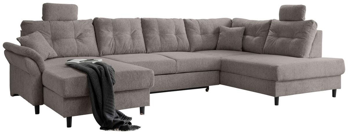 Wohnlandschaft Brizzini Graubraun U: 176x338x206 cm - Graubraun/Schwarz, MODERN, Textil (176/338/206cm) - Livetastic