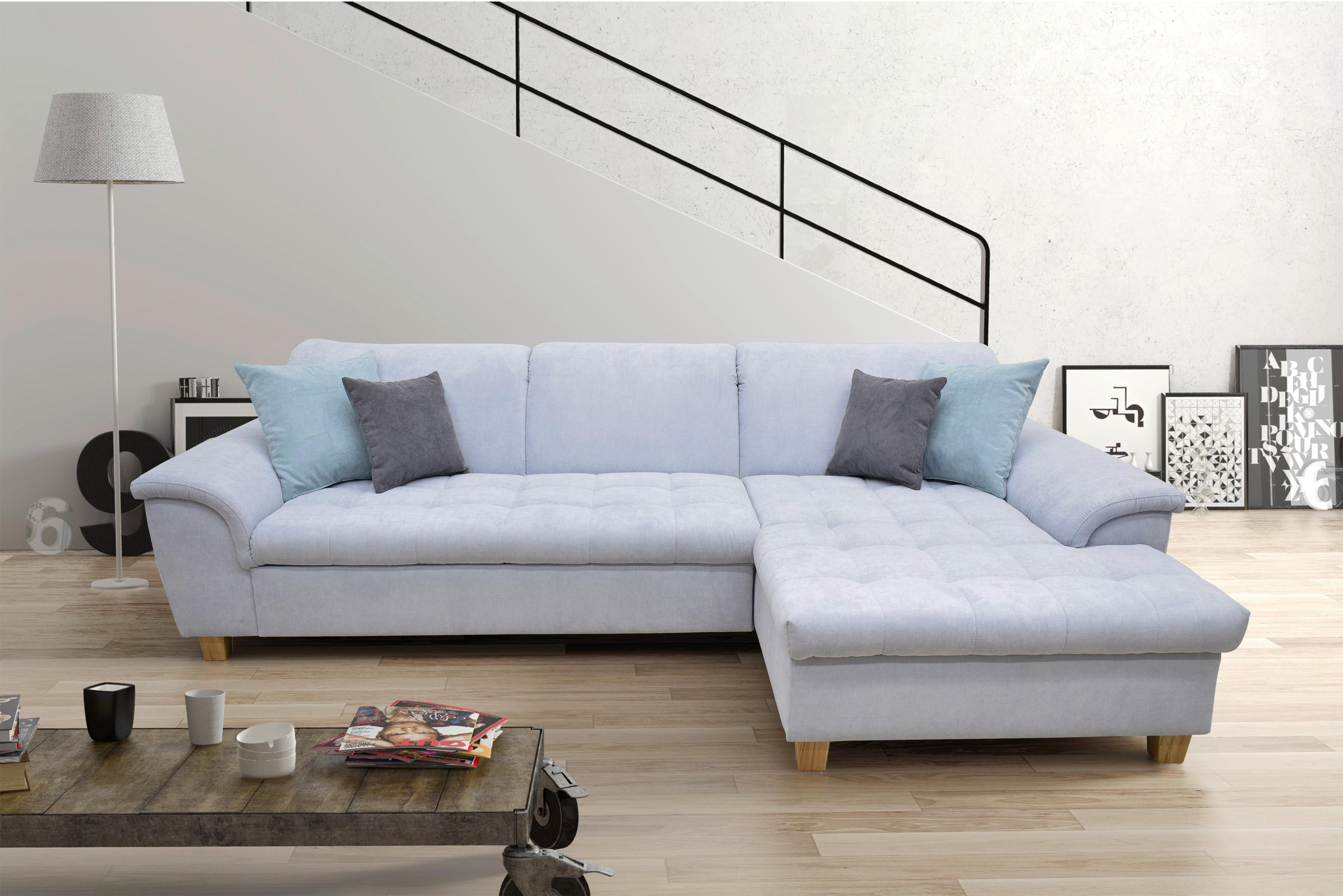 Ecksofa Franzi Pastellblau Mikrofaser - Pastellblau/Eichefarben, KONVENTIONELL, Textil (279/162cm) - MID.YOU