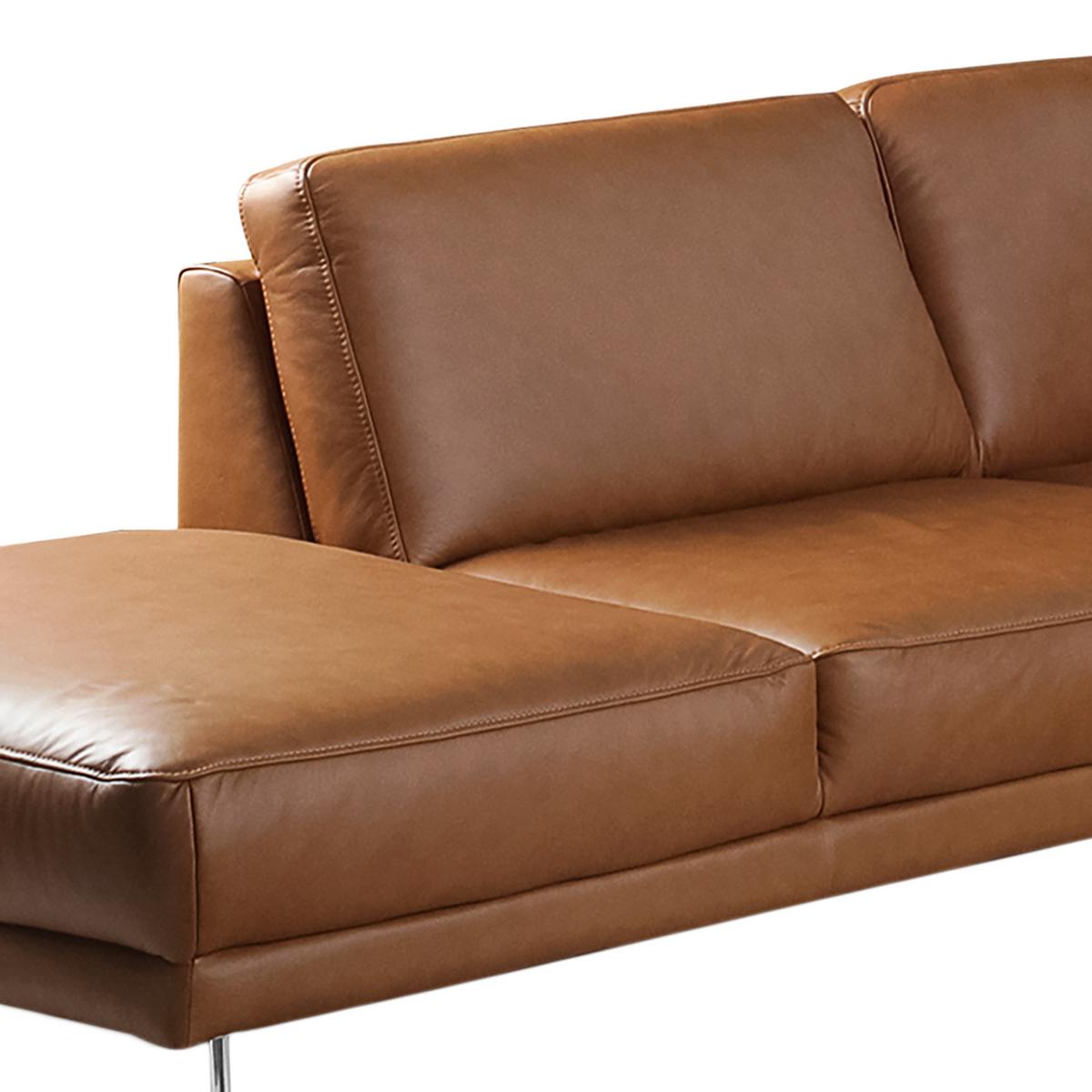Ecksofa Spring Cognac Chrom S: 250x273 Cm - Chromfarben/Cognac, Design, Leder (250/273cm) - Livetastic