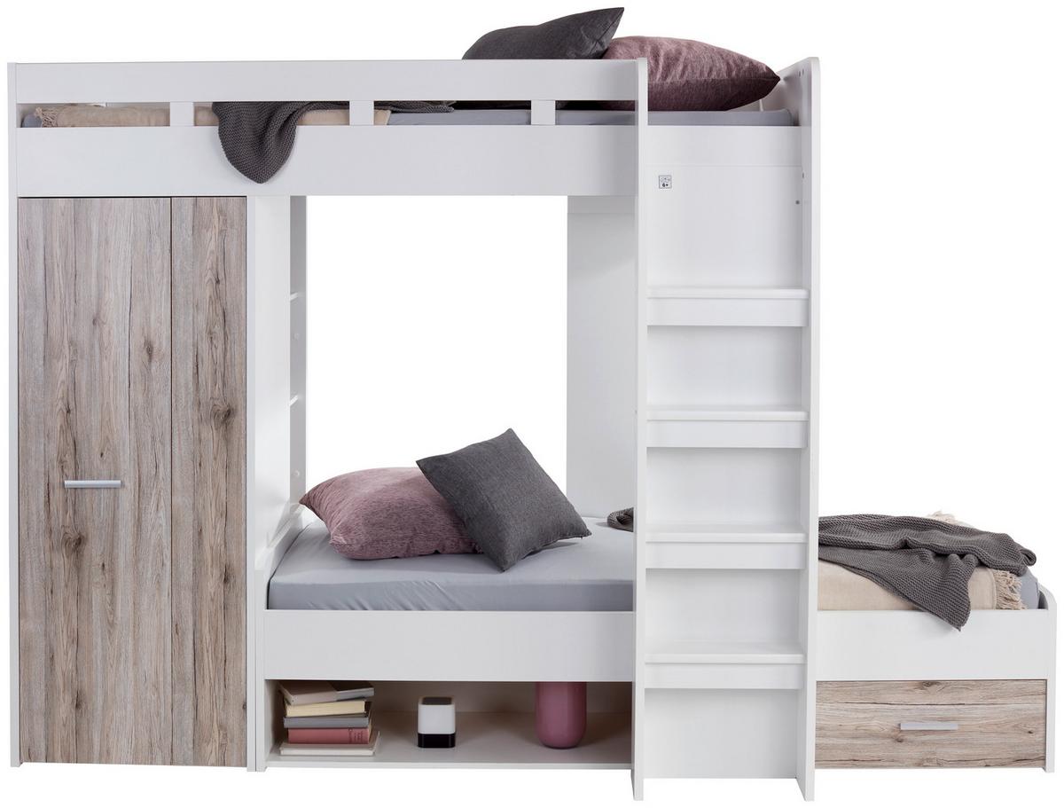 Stauraumbett Max 90x200 - Eichefarben/Weiß, KONVENTIONELL, Holzwerkstoff (269/180/115cm)