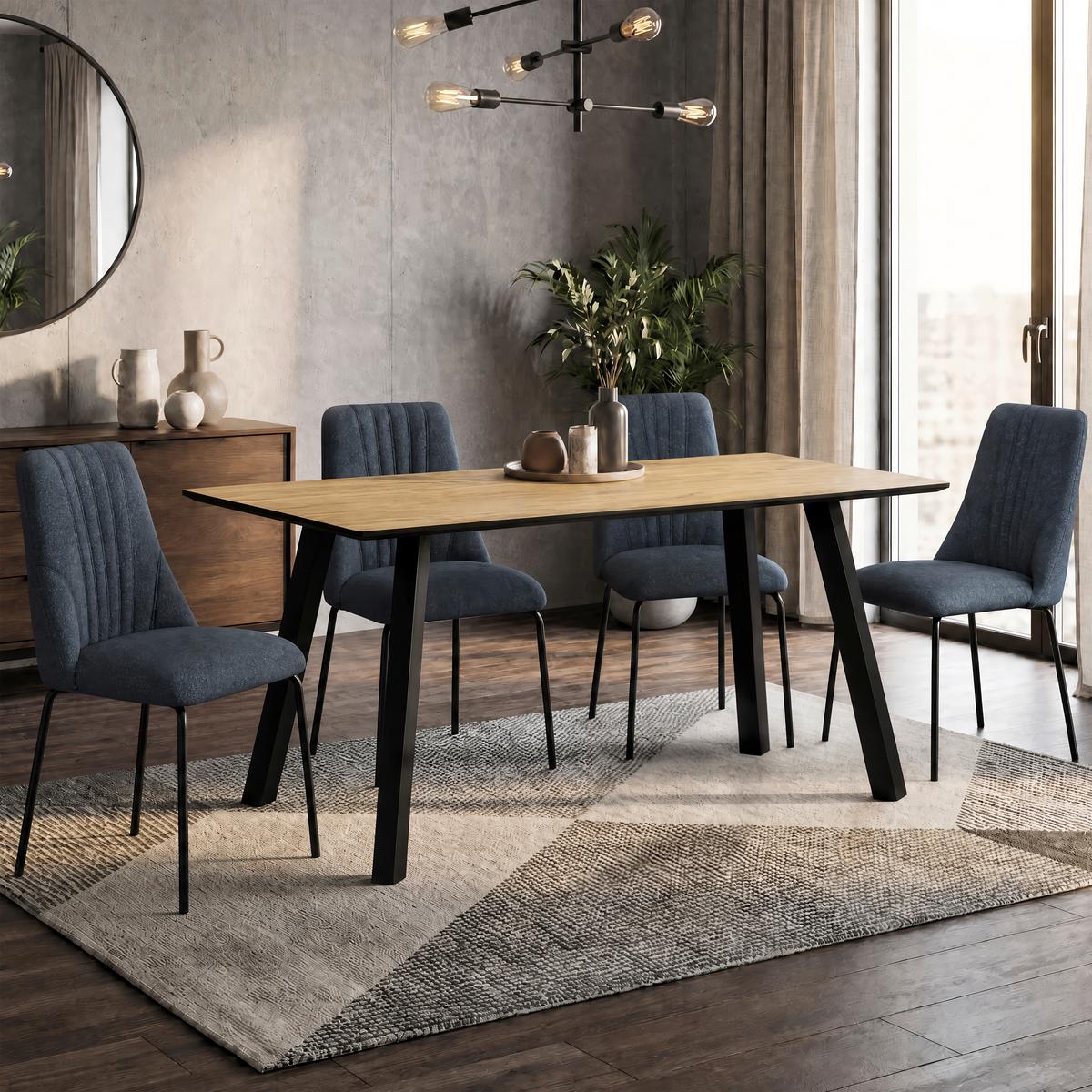Tischgruppe Zurs 5-teilig Artisan Eiche/Leinenoptik grau - Eichefarben/Schwarz, Trend, Holz/Holzwerkstoff (140/75/80cm)