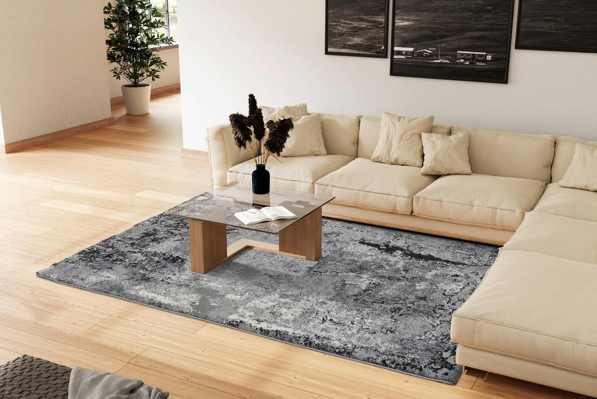 Webteppich Grau Timeline Quantum 65x130 cm - Dunkelgrau/Hellgrau, Design, Textil (65/130cm) - Novel