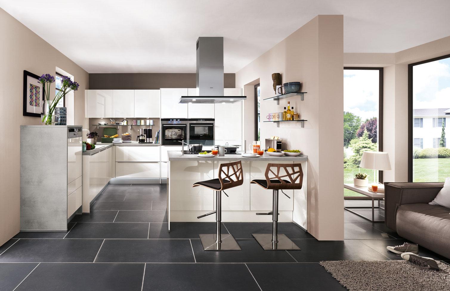 Einbauküche Luxor Frei Planbar Modern, Grifflos - Weiß/Grau, MODERN, Holzwerkstoff - Vertico