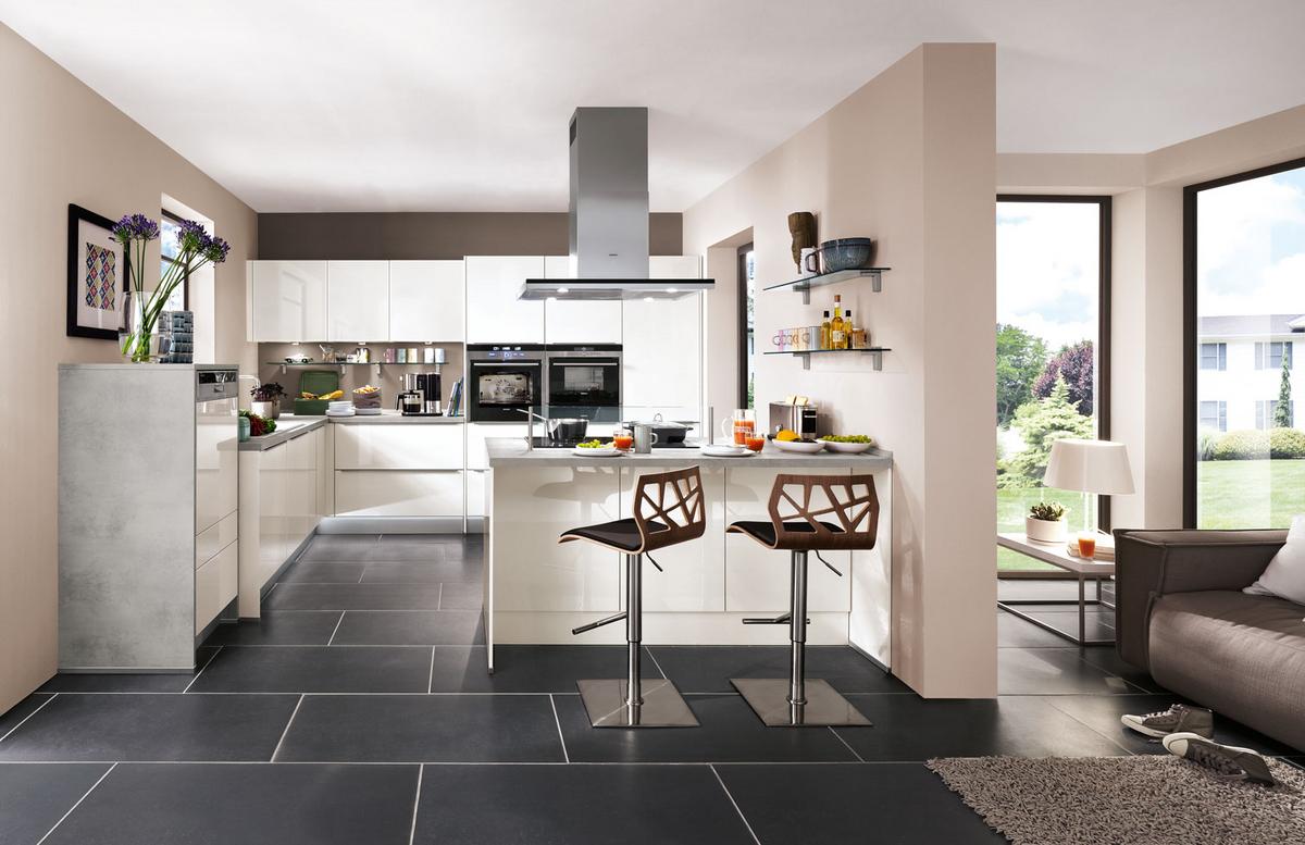 Einbauküche Luxor Frei Planbar Modern, Grifflos - Weiß/Grau, MODERN, Holzwerkstoff - Vertico