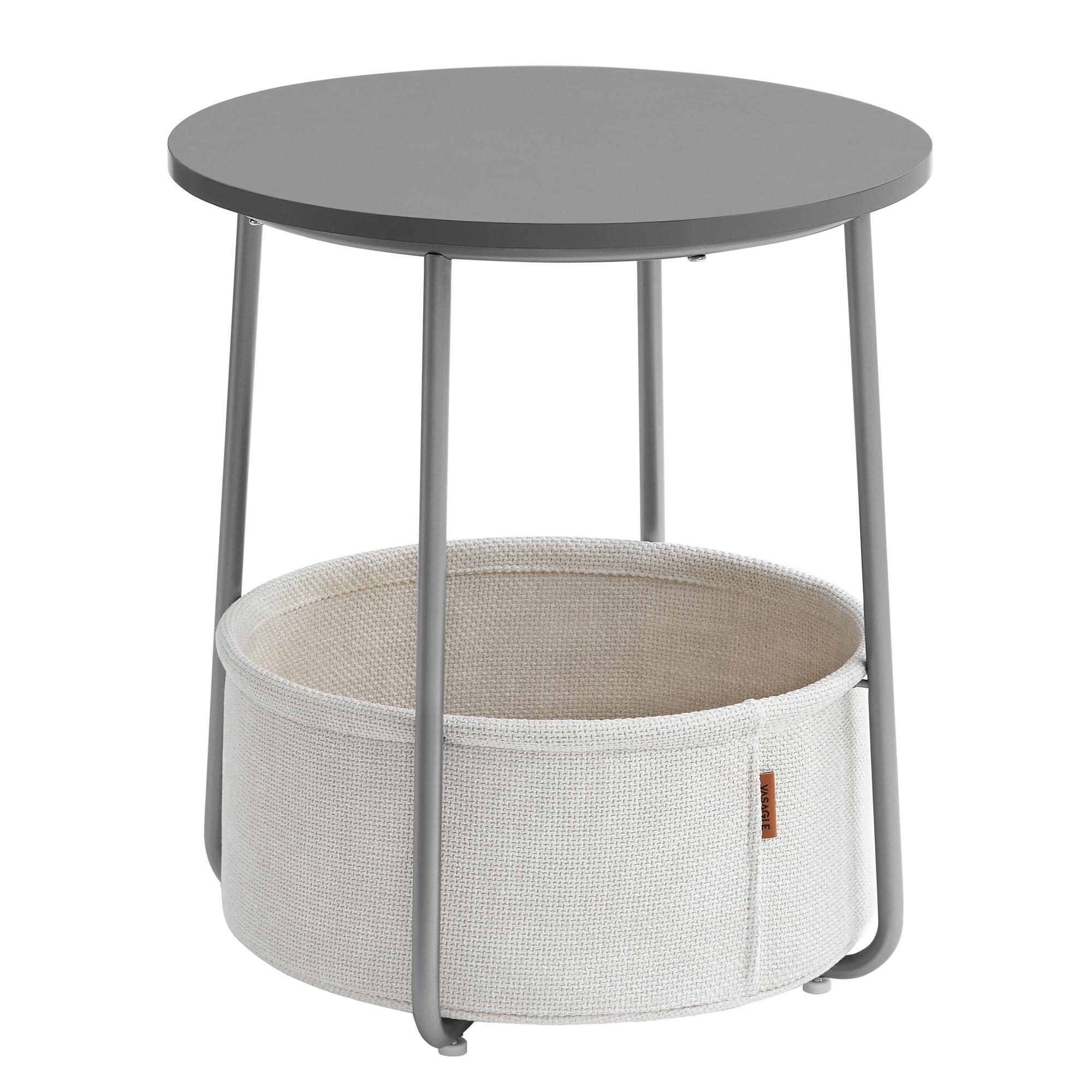 Beistelltisch mit Korb Grau, Weiß - Weiß/Grau, Design, Holz/Textil (45/45/51cm) - Boxxx