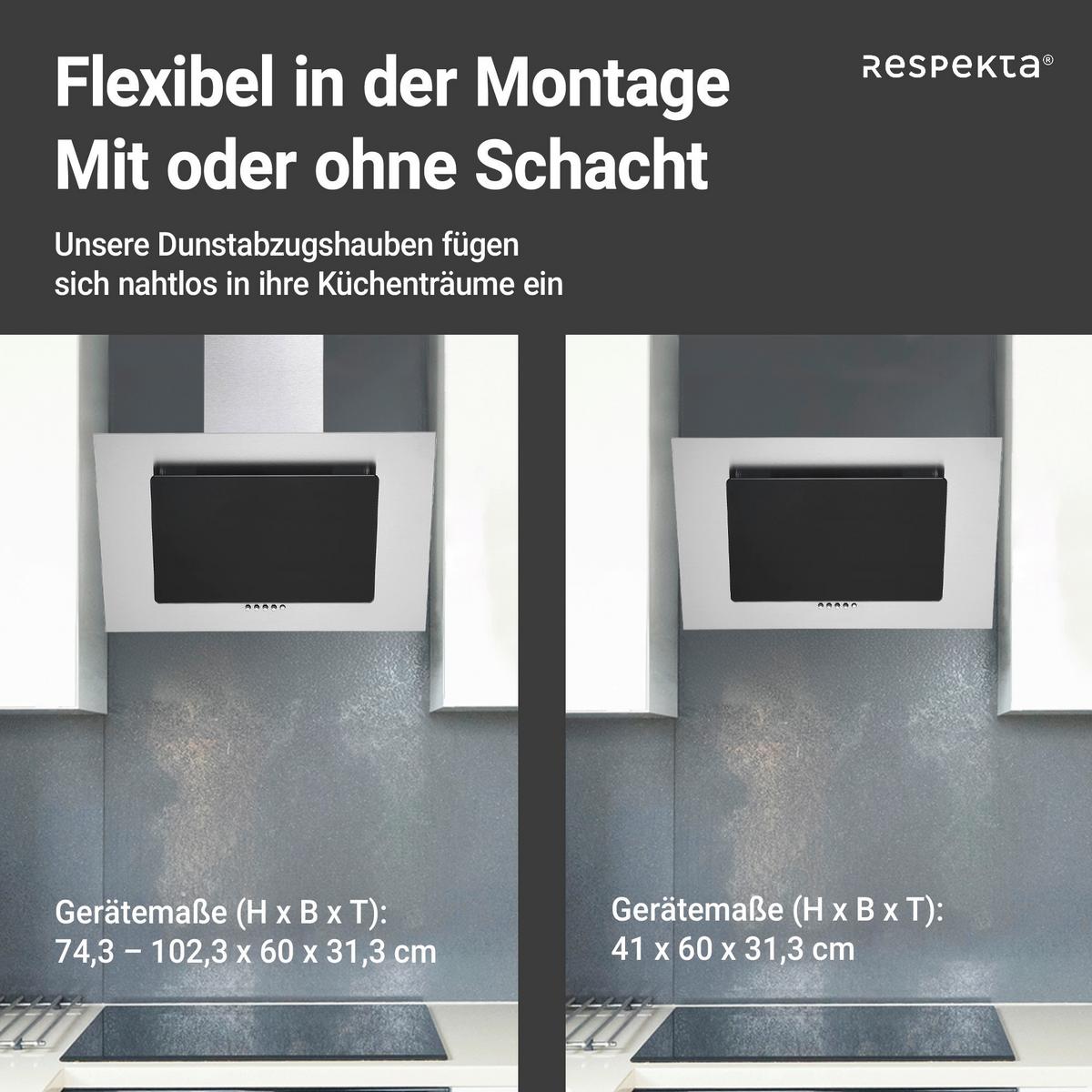 Dunstabzugshaube Kira Schwarz B: 60 Cm, Led - Edelstahlfarben/Schwarz, Trend, Glas/Metall (60/74,3-102,3/31,3cm) - Respekta