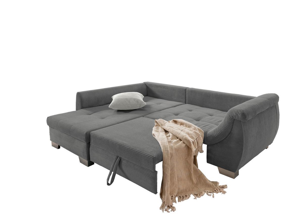 Ecksofa mit Schlaffunktion Flora Grau Cord - Silberfarben/Grau, Design, Textil (190/250cm) - MID.YOU