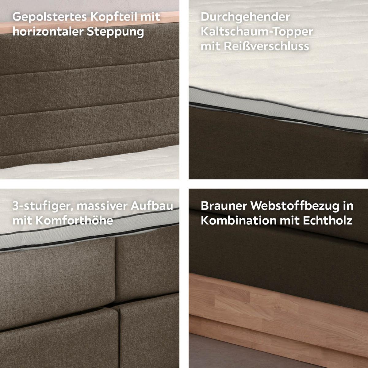 Boxspringbett Mit Topper 160x200 Cm Moneta - Eichefarben/Schwarz, MODERN, Holz/Textil (160/200cm) - MID.YOU