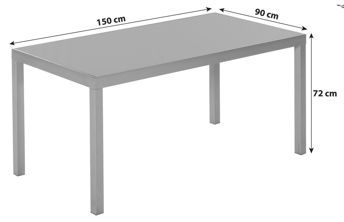 Gartenmöbel Set 5tlg. Amalfi aus Aluminium - Silberfarben/Schwarz, MODERN, Glas/Textil - Gardenson