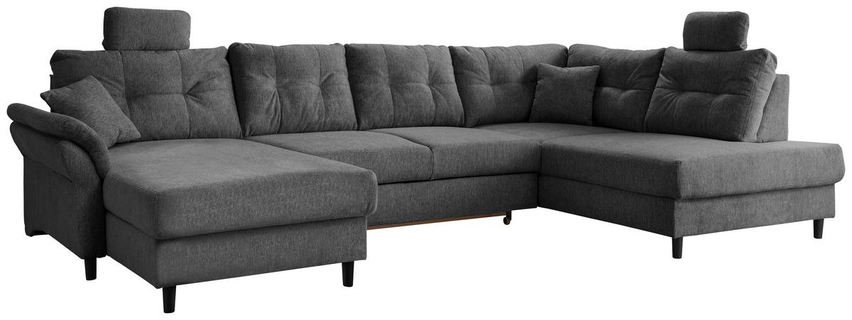 Wohnlandschaft Brizzini mit Schlaffunktion, Anthrazit - Anthrazit/Schwarz, MODERN, Textil (176/338/206cm) - Livetastic