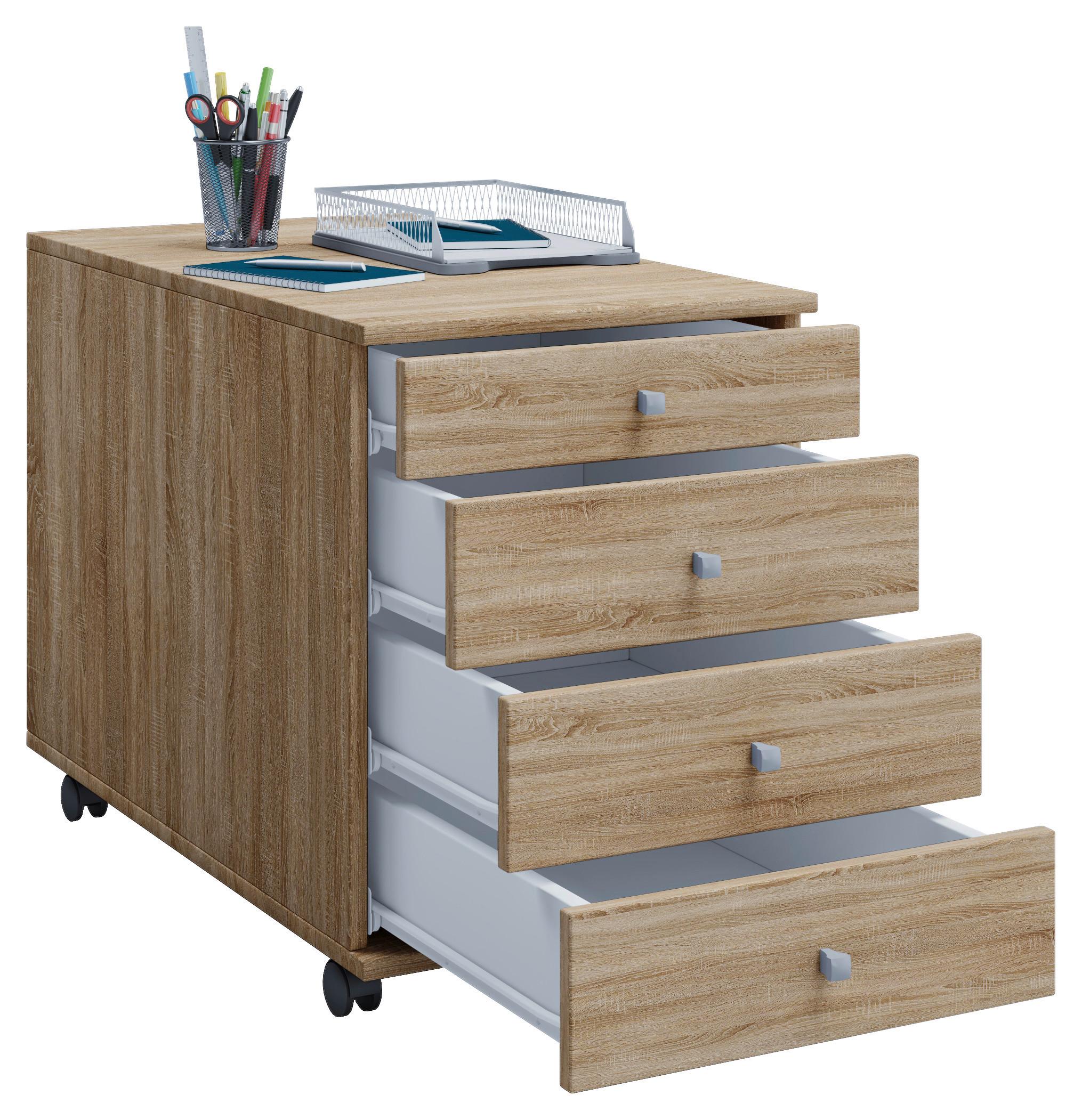 Kontajner Na Kolieskach Lona Maxi Š: 42 Cm Dekor Dub - strieborná/dub sonoma, Basics, kompozitné drevo/plast (42/57/80cm) - MID.YOU