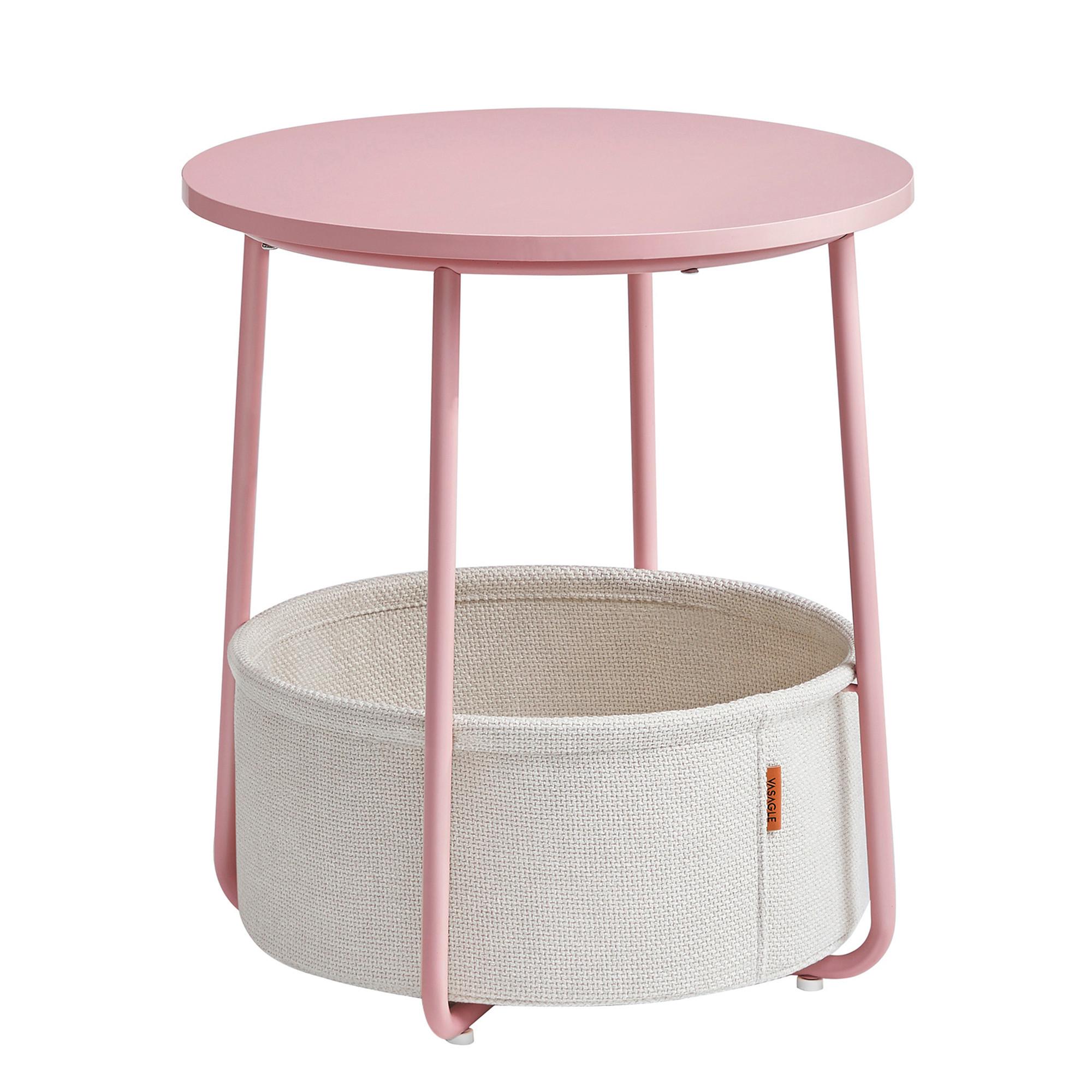 Beistelltisch Mit Korb Rosa, Weiß - Rosa/Weiß, Design, Holz/Textil (45/45/51cm) - Boxxx