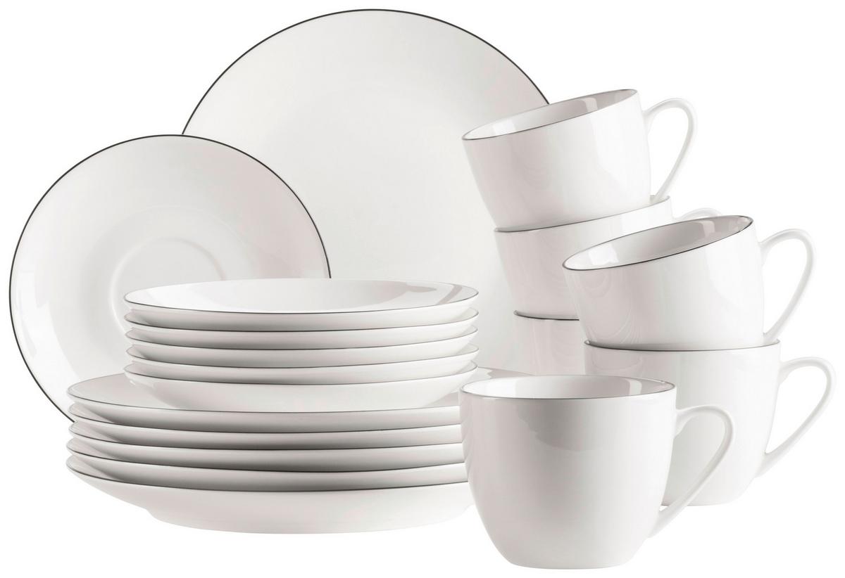 Kaffeeservice Felise Porzellan 6 Personen Geschirr Set - Schwarz/Weiß, Trend, Keramik - Mäser