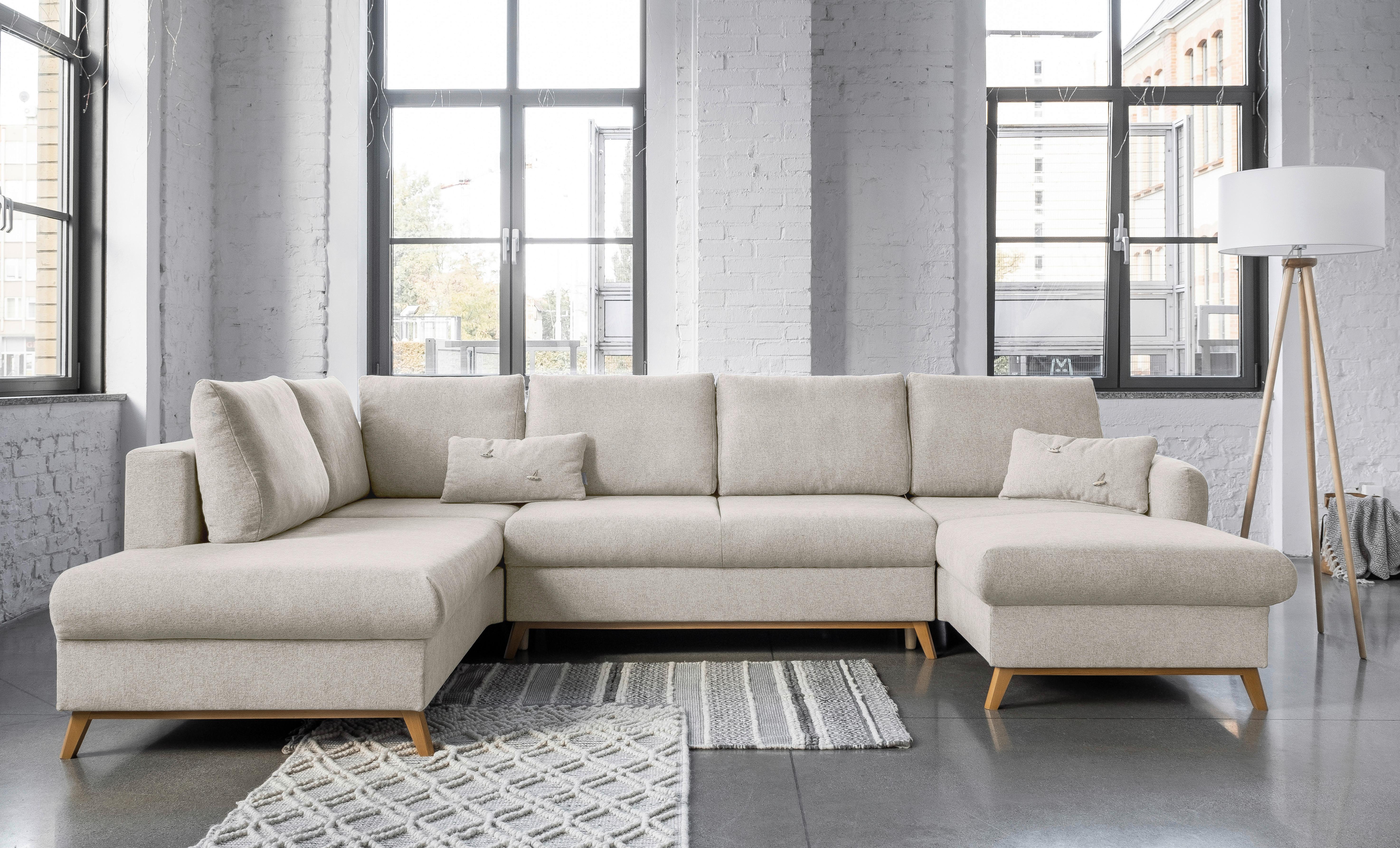 Wohnlandschaft Scandic Lagom mit Schlaffunktion Beige - Beige/Naturfarben, Textil (202/312/157cm) - MID.YOU