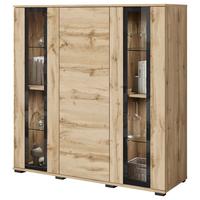 Kommode Caro Eiche Wotan B: 120 cm - Eiche Wotan/Schwarz, Design, Glas/Holzwerkstoff (120/121,9/39,5cm) - P & B
