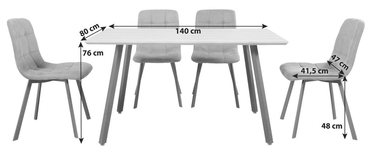 Essgruppe 5-teilig Eiche Dekor, Lederlook Grau - Eichefarben/Grau, MODERN, Holzwerkstoff/Textil (140/76/80cm)
