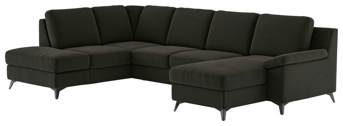 Wohnlandschaft Boom, Dunkelgrün 204x309x156 - Dunkelgrün/Schwarz, KONVENTIONELL, Textil (204/309/156cm) - Cotta