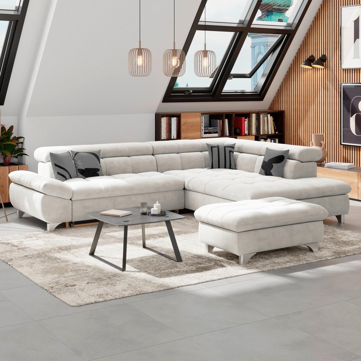 Hocker Gemini Cremefarben, B: 108cm - Chromfarben/Creme, KONVENTIONELL, Textil (108/46/108cm)