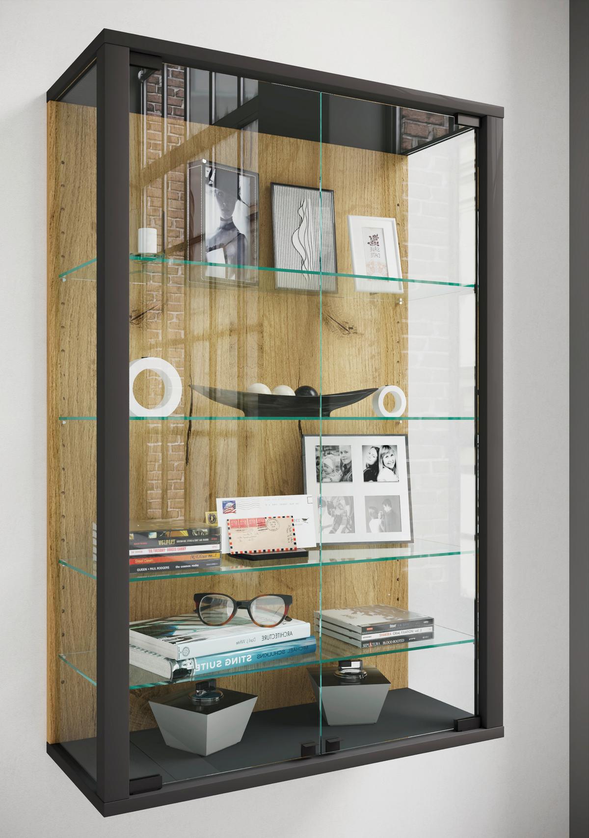 Hängevitrine Udina Schwarz/Honigeiche B: 59 cm - Honigeiche/Klar, Design, Glas/Holzwerkstoff (59/91/25cm) - Livetastic