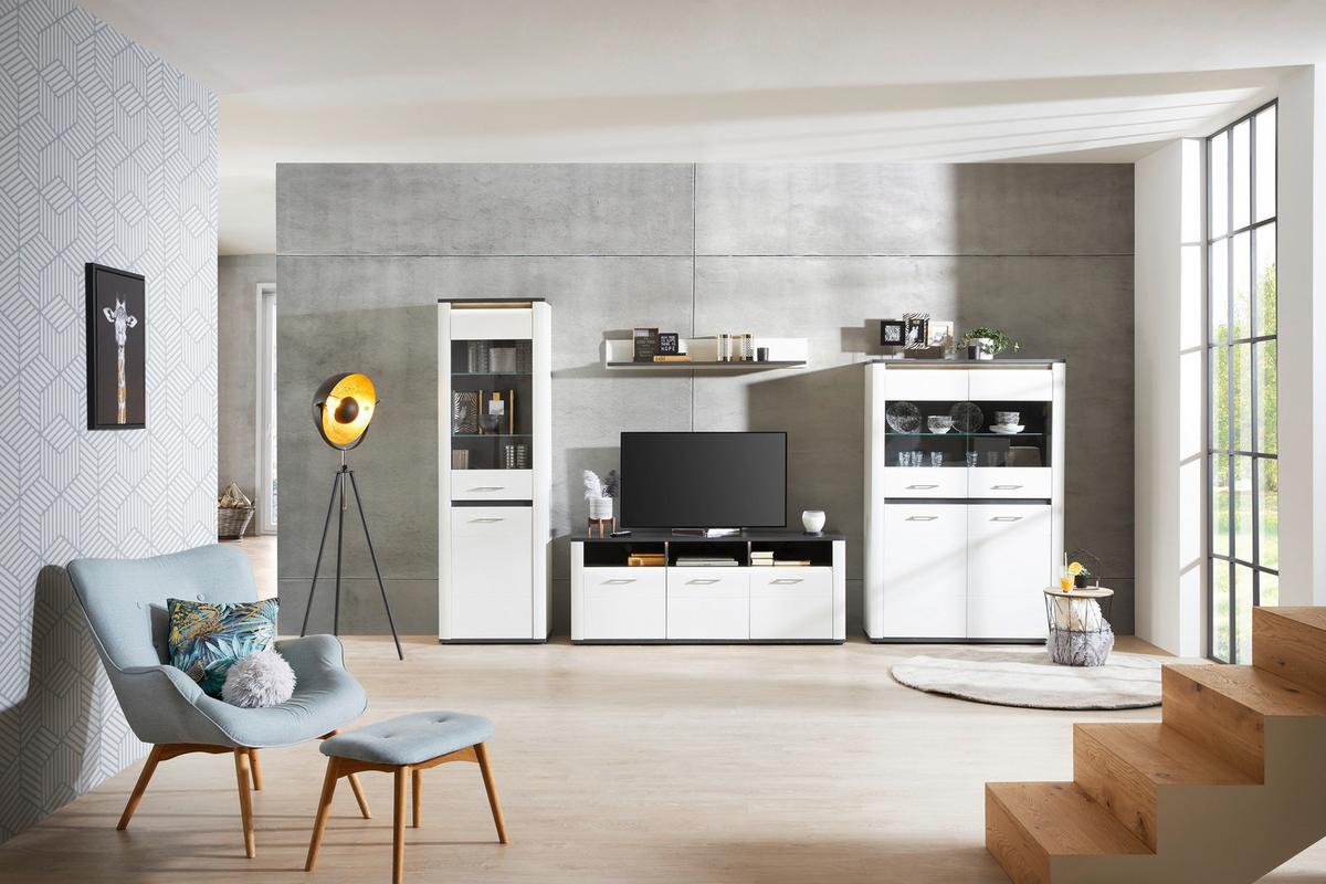 Tv-element Alassio B: 156,3 Cm Weiß/graphitfarben - Schwarz/Graphitfarben, MODERN, Holzwerkstoff (156,3/62/40,5cm) - Luca Bessoni