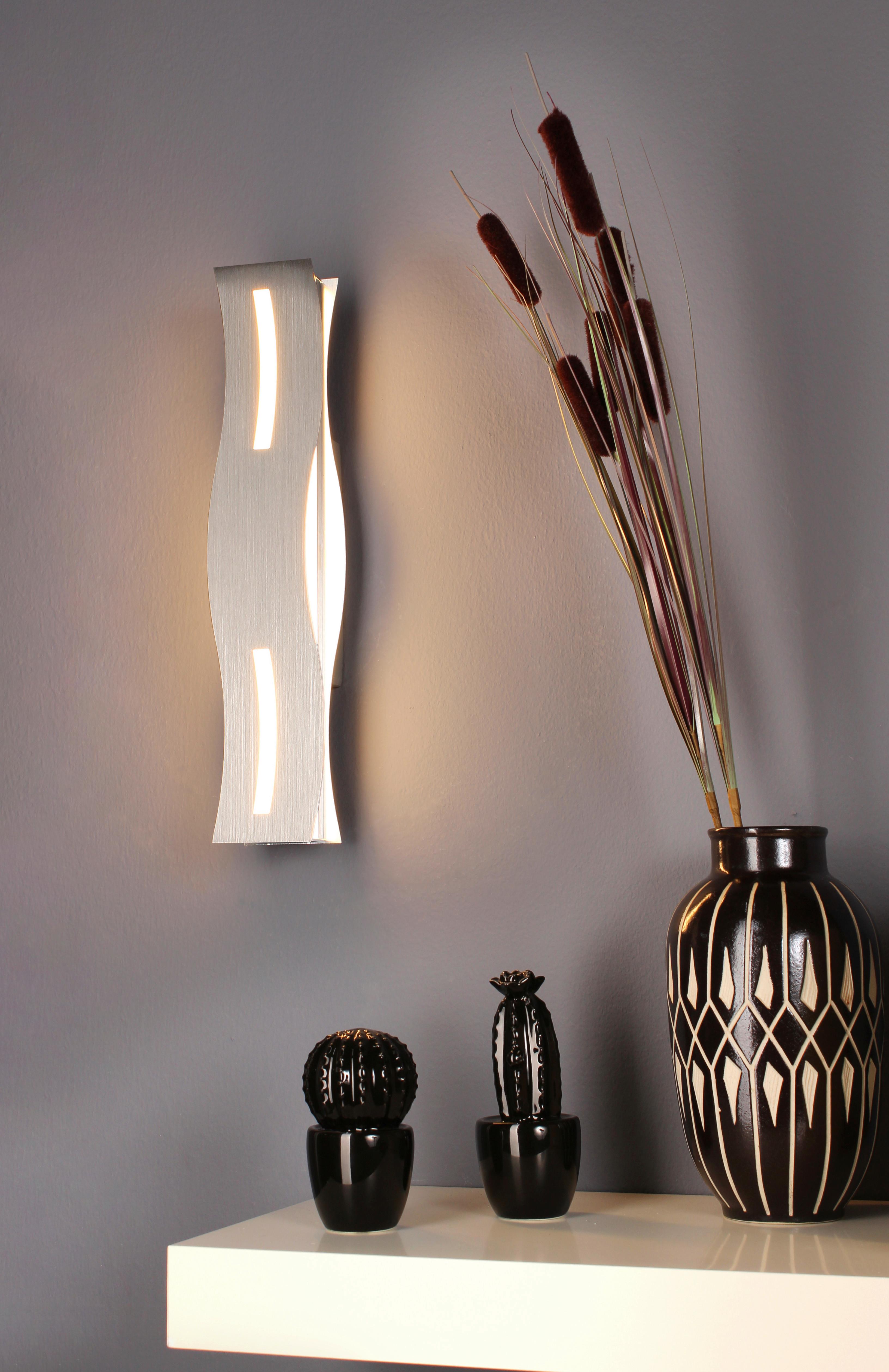 LED-Wandleuchte Nik 1-Flammig Wellenförmig - Nickelfarben, Design, Metall (8/36/7cm)