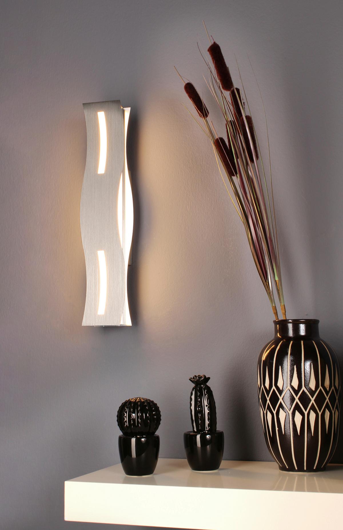 LED-Wandleuchte Nik 1-Flammig Wellenförmig - Nickelfarben, Design, Metall (8/36/7cm)