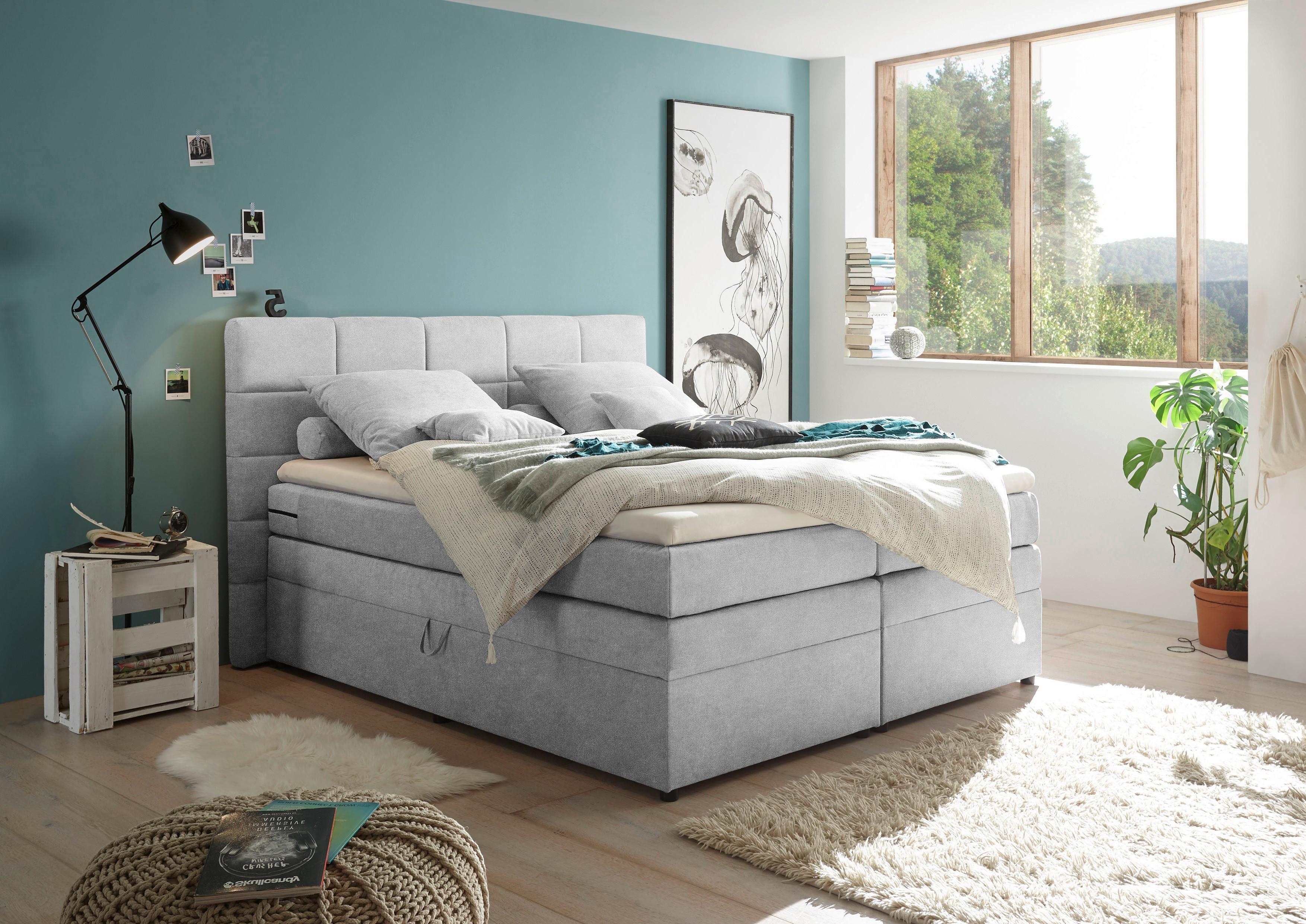 Boxspringbett Mit Topper & Bettkasten 180x200 Tacoma 3 - Silberfarben, KONVENTIONELL, Kunststoff/Textil (180/200cm) - MID.YOU