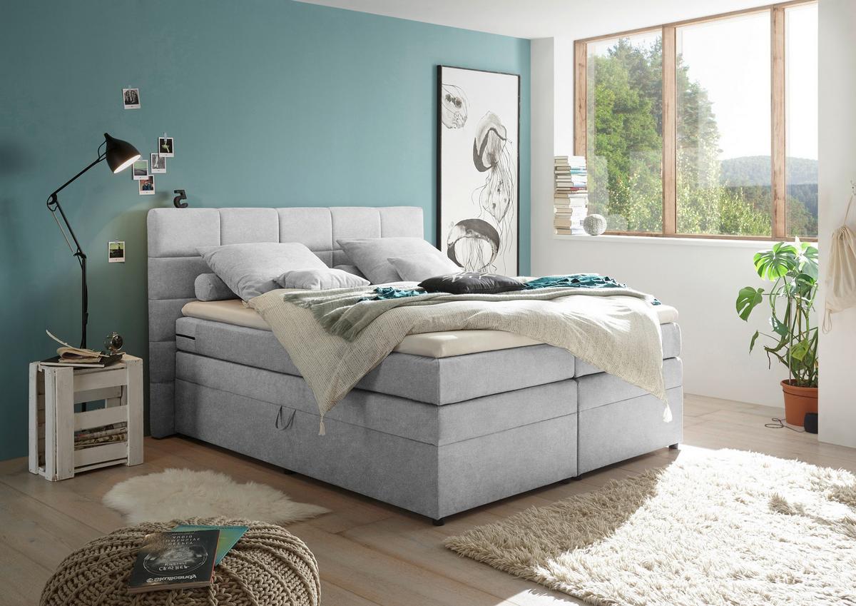 Boxspringbett Mit Topper & Bettkasten 180x200 Tacoma 3 - Silberfarben, KONVENTIONELL, Kunststoff/Textil (180/200cm) - MID.YOU