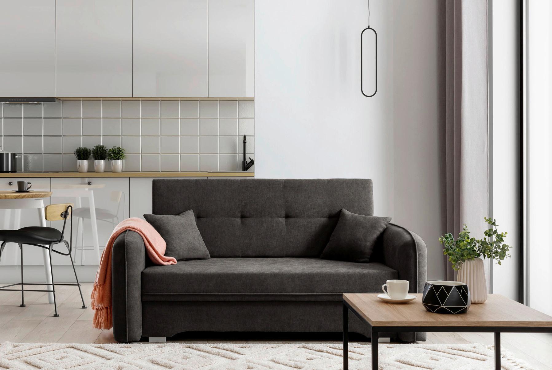 Schlafsofa Laine Dunkelgrau, B: 155 cm - Dunkelgrau/Silberfarben, Design, Textil (155/105/75cm) - MID.YOU