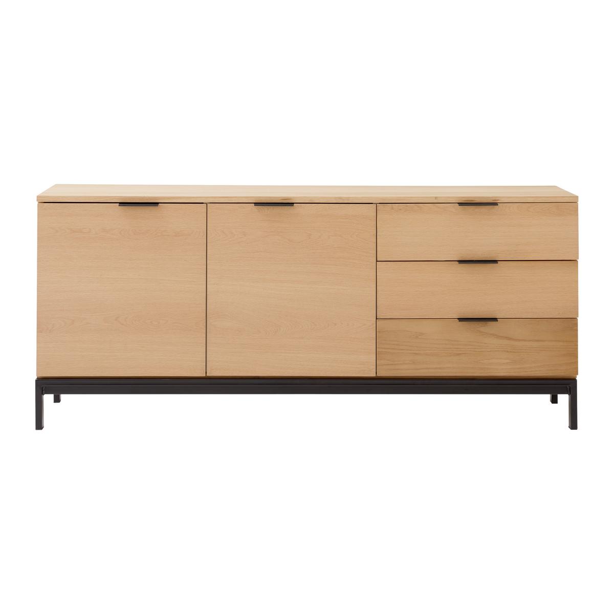 Široká komoda SEBASTIAN přirodní barvy - černá/přírodní barvy, Moderní, kov/dřevo (160/70/40cm) - Bessagi Home